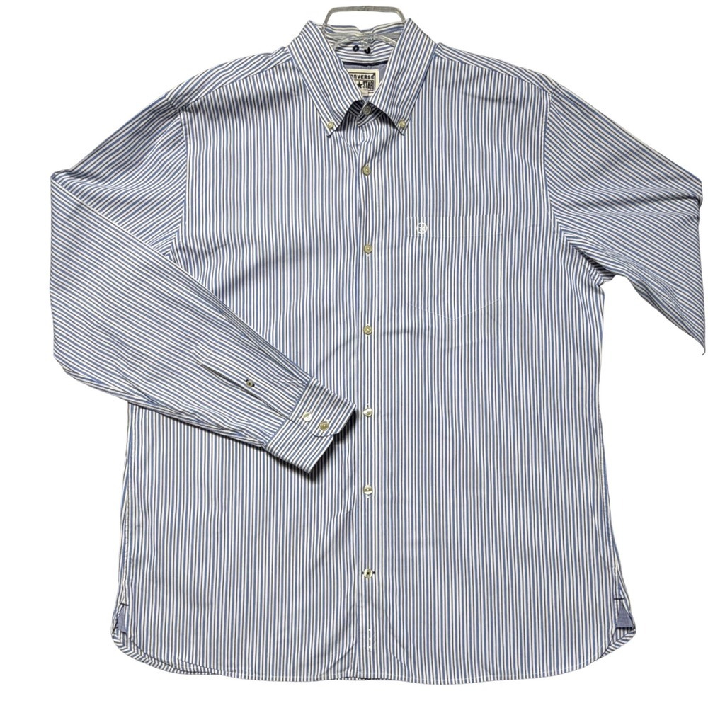 Converse One Star Mens XL‎ Blue White Striped Cotton Button Down Shirt